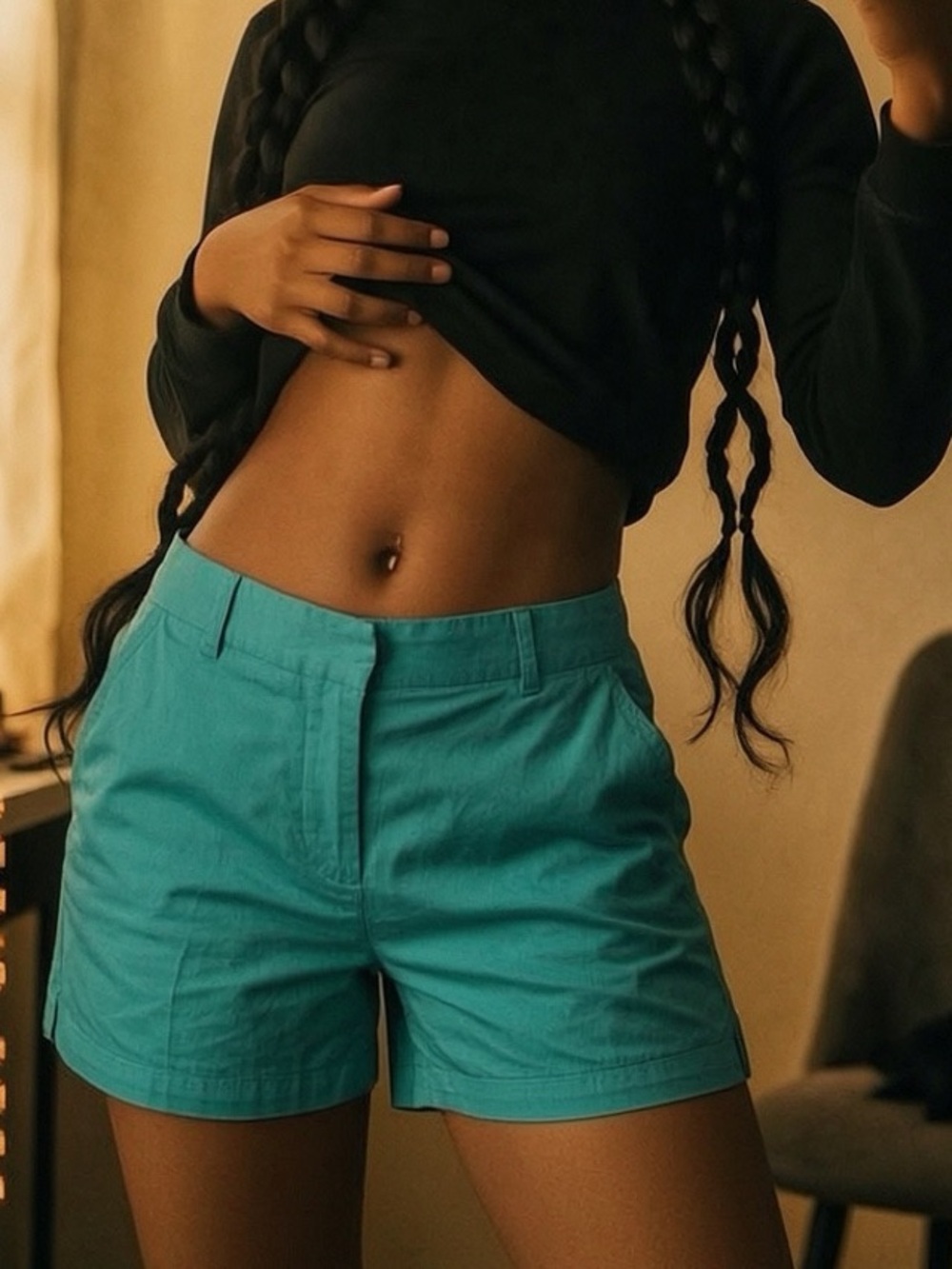 LOFT Teal Cotton Blend Mid-Rise Shorts